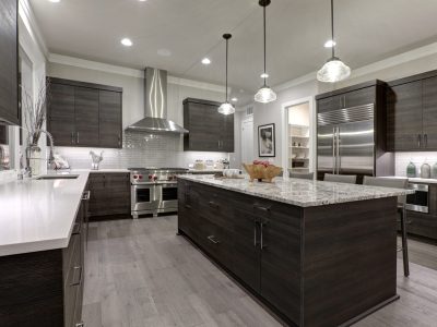 Modern,Gray,Kitchen,Features,Dark,Gray,Flat,Front,Cabinets,Paired